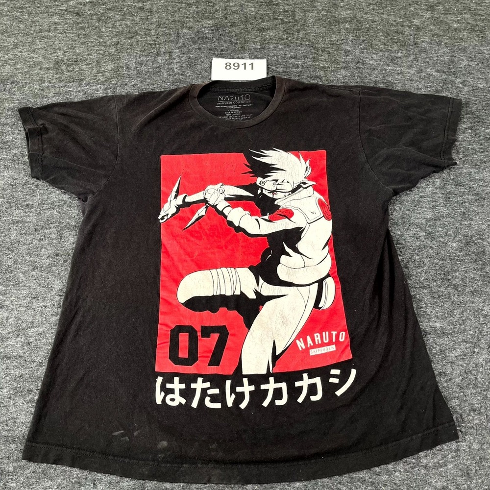 Naruto Shippuden T Shirt Mens Large Black Anime Kakashi Graphic Cotton Crew Neck